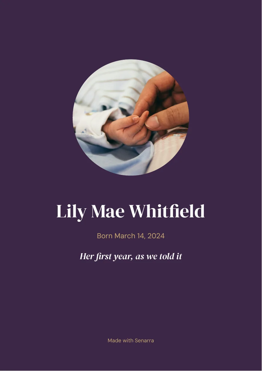 Cover of a sample Senarra Baby Book: Lily Mae Whitfield, Her first year, as we told it